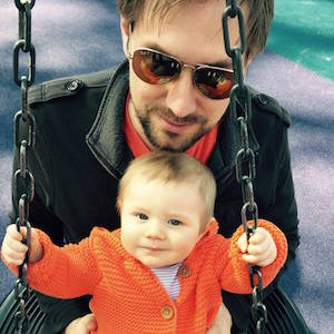 John Brandenburg looking like a hipster with his son.